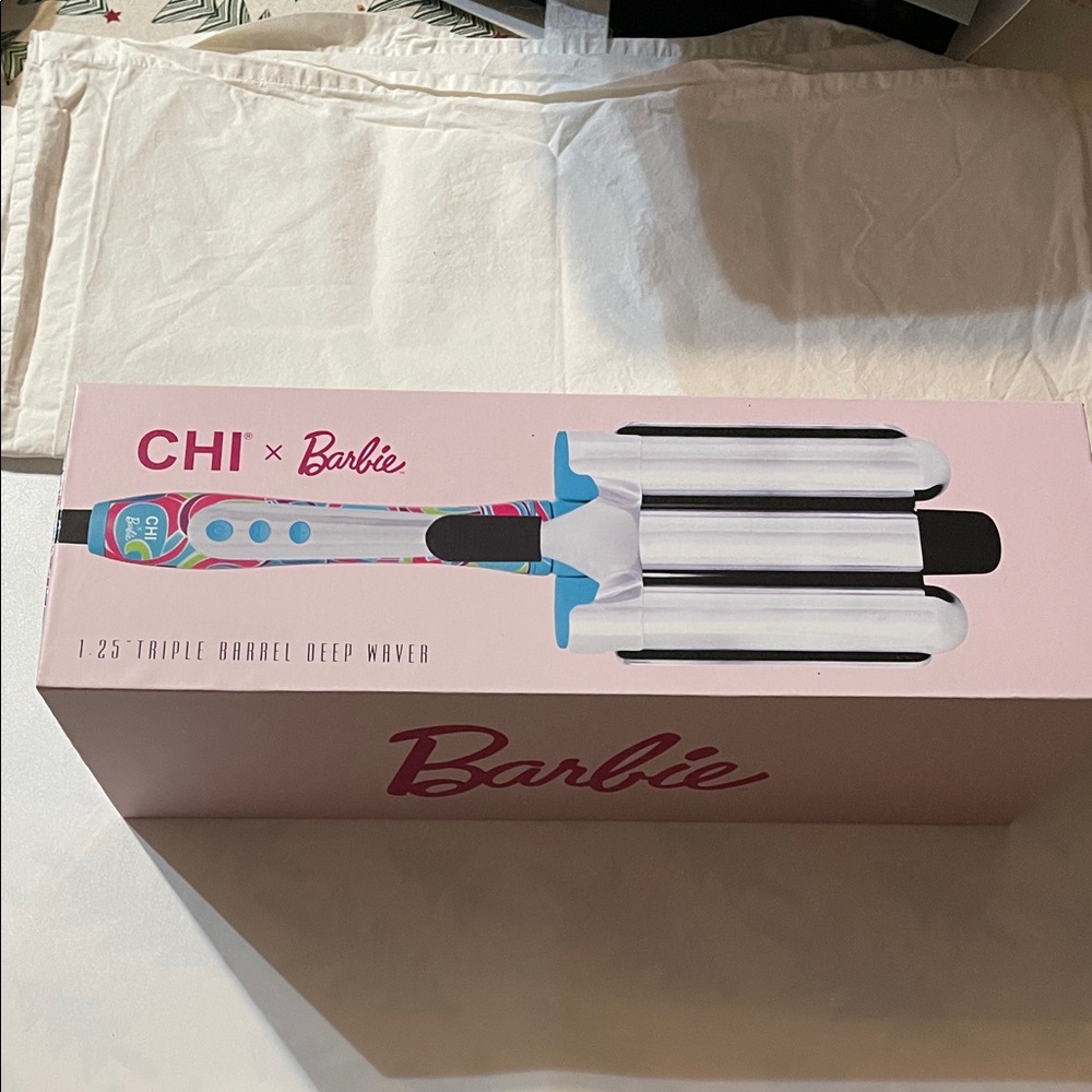 NWT CHI x Barbie 1.25" Triple Barrel Deep Waver - multi colored blue theme
